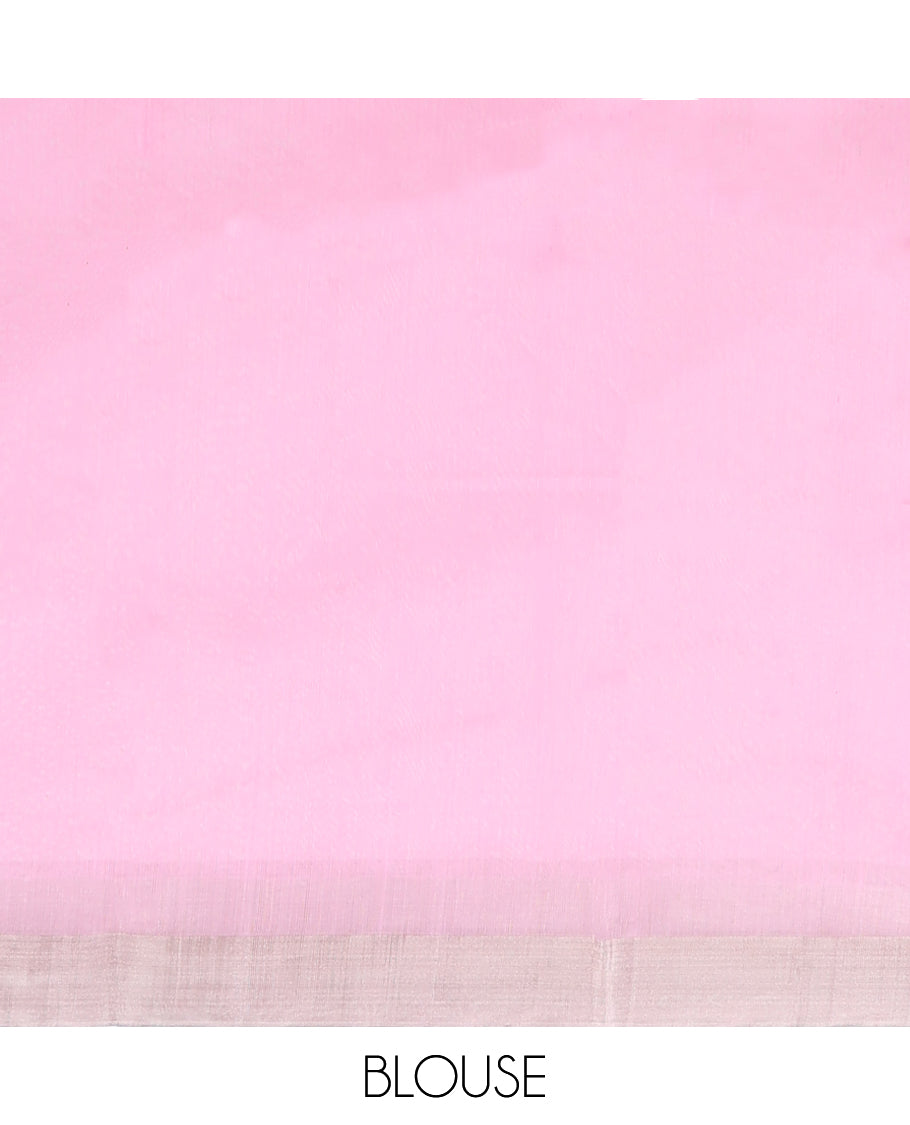 Pink chanderi cotton saree with all-over buttas, self-border & pallu of jaal designs