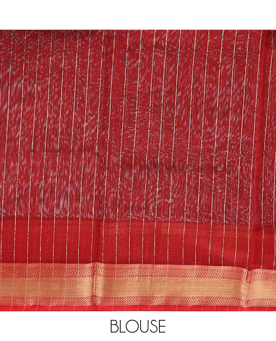 Green chanderi cotton saree with all-over buttas, zari border & pallu of zari designs
