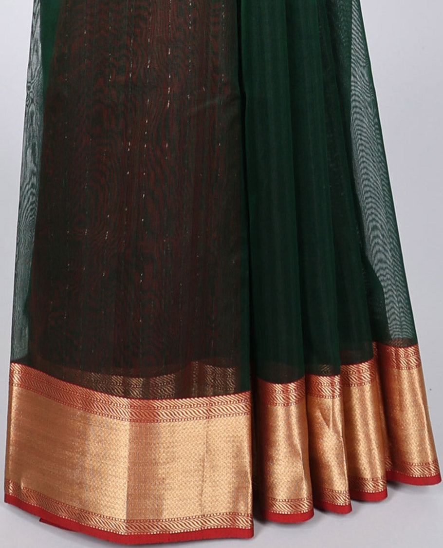 Green chanderi cotton saree with all-over buttas, zari border & pallu of zari designs