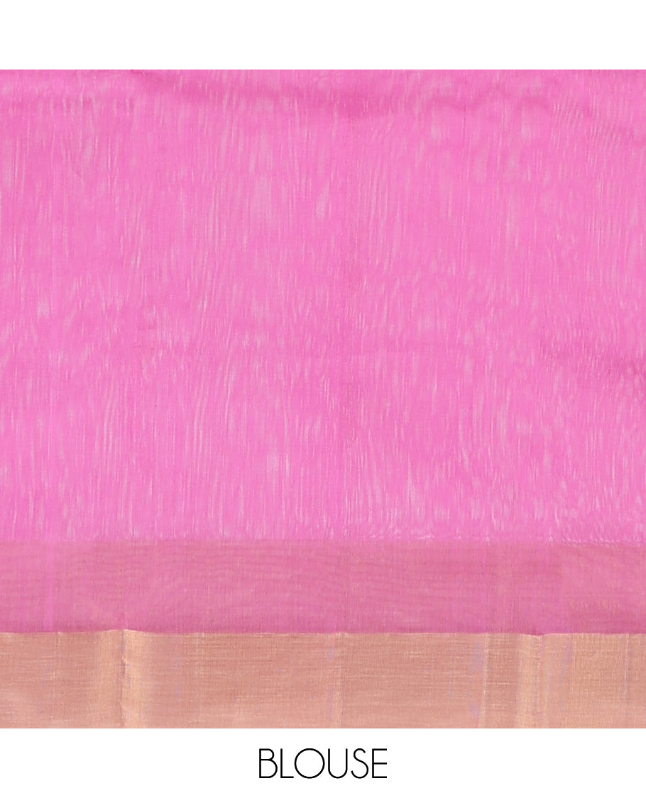 Pink chanderi cotton saree with all-over buttas, self-border & pallu of floral designs