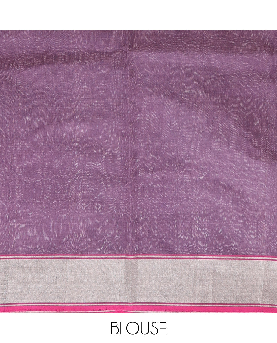 Purple chanderi cotton saree with all-over buttas, contrast border & pallu of stripes