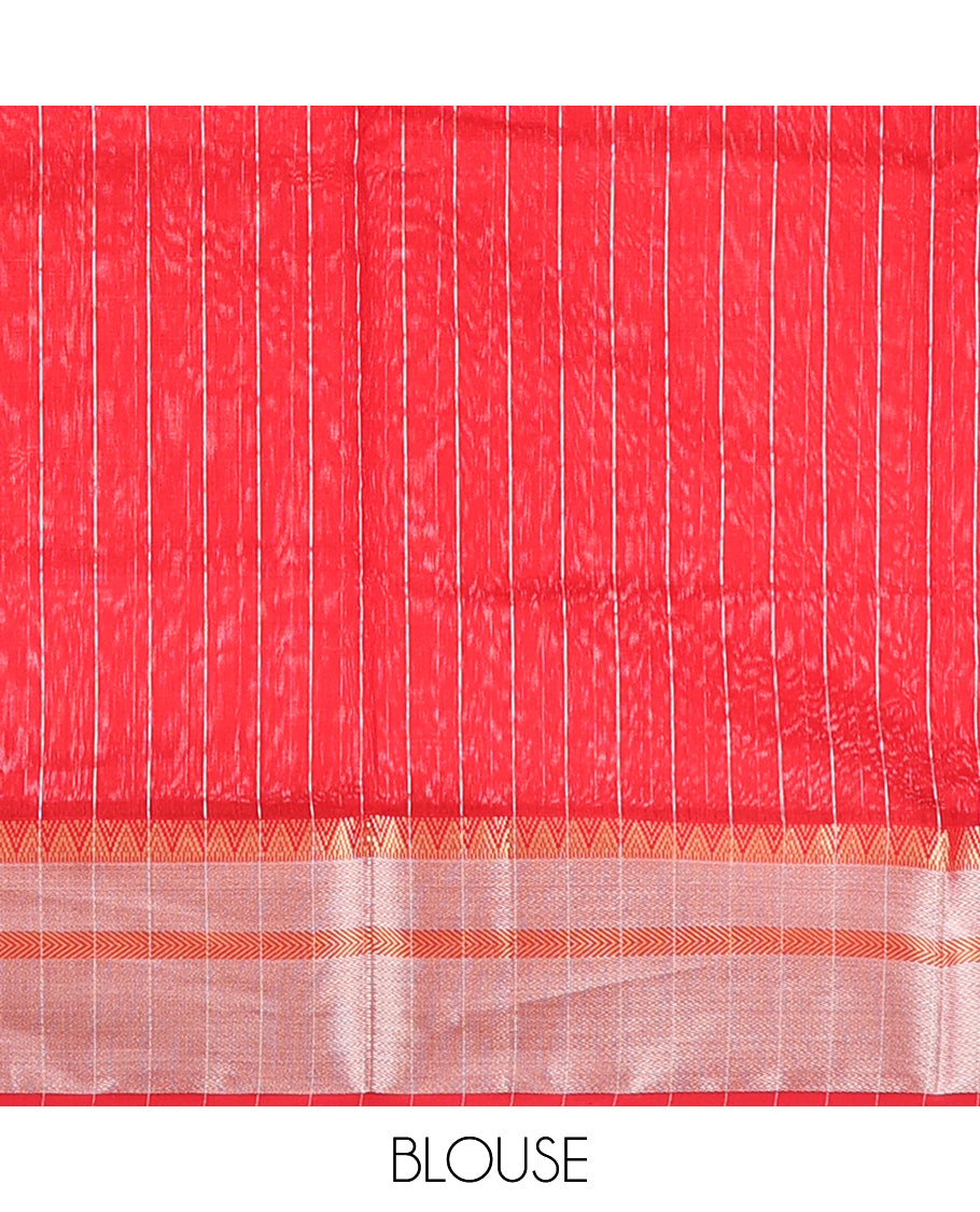 Red chanderi cotton saree with all-over buttas, zari border & pallu of zari designs