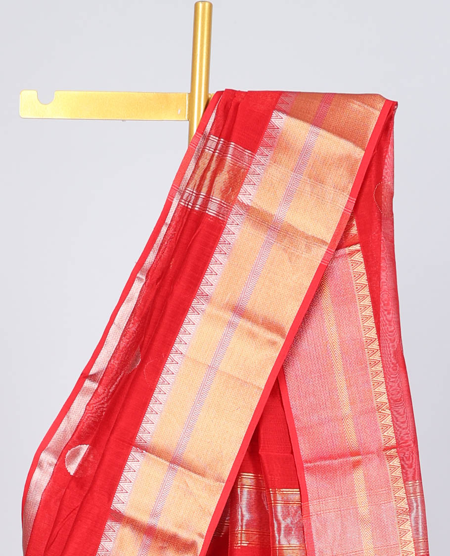 Red chanderi cotton saree with all-over buttas, zari border & pallu of zari designs