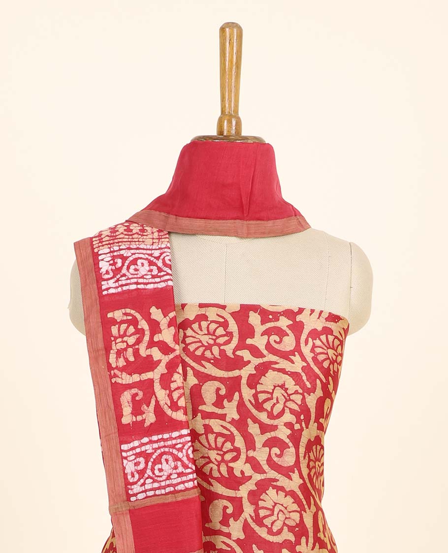 Blue material chudidhar set, floral vine printed top, plain bottom & batik-style floral printed dupatta