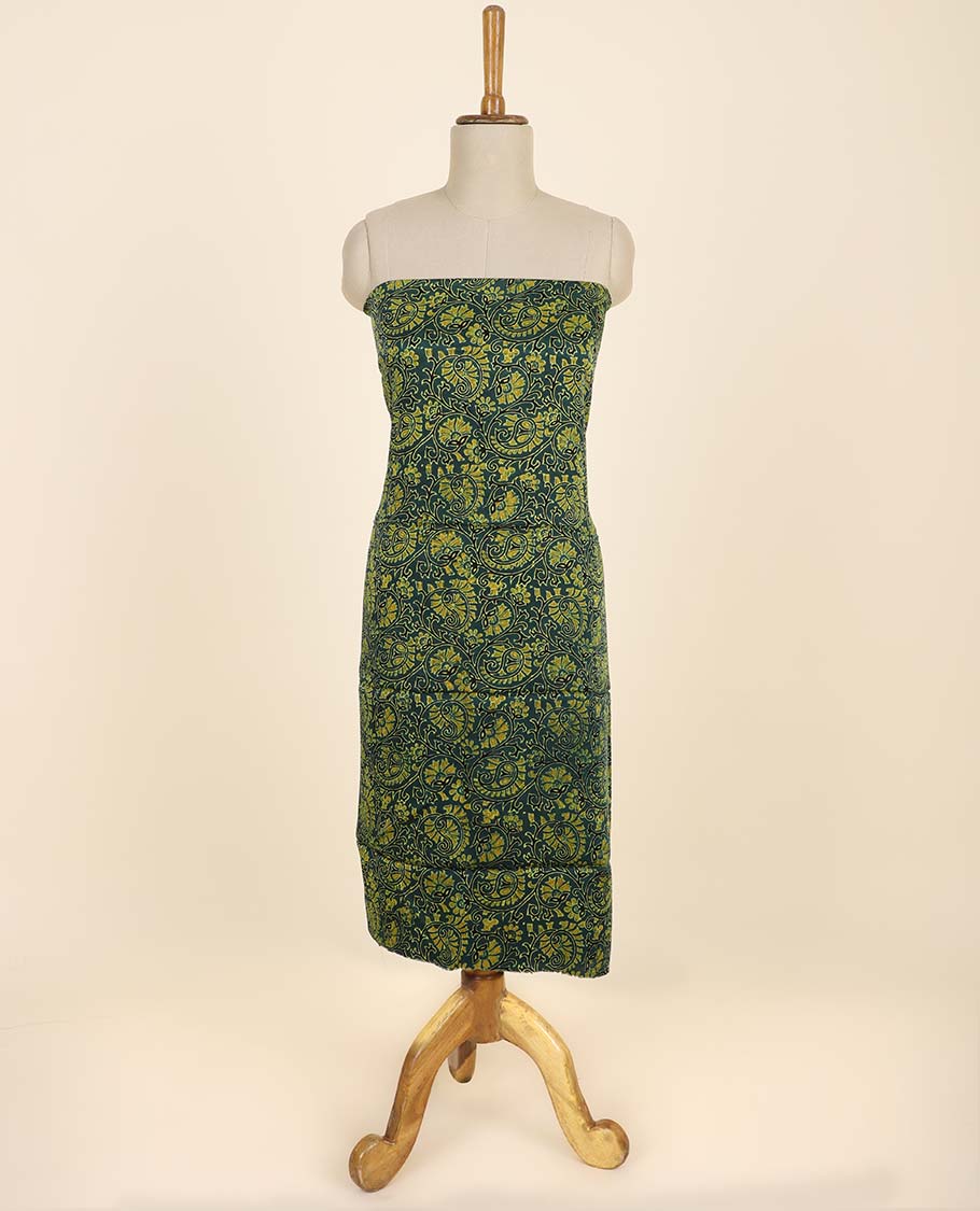 Black material chudidhar set, floral & paisley vine printed top, plain bottom & floral & paisley vine printed dupatta