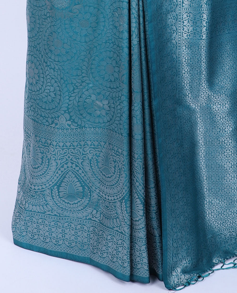 Blue jacquard softy silk saree, zari border & pallu of intricate designs