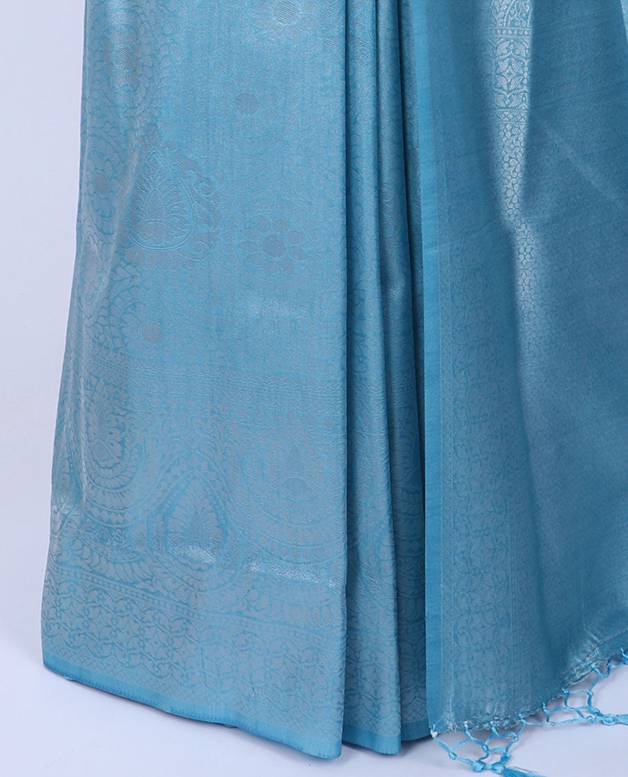 Blue jacquard design softy silk saree, traditional zari design border & pallu of intricate designs