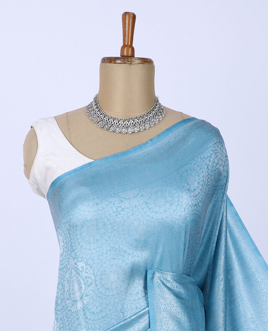 Blue jacquard design softy silk saree, traditional zari design border & pallu of intricate designs