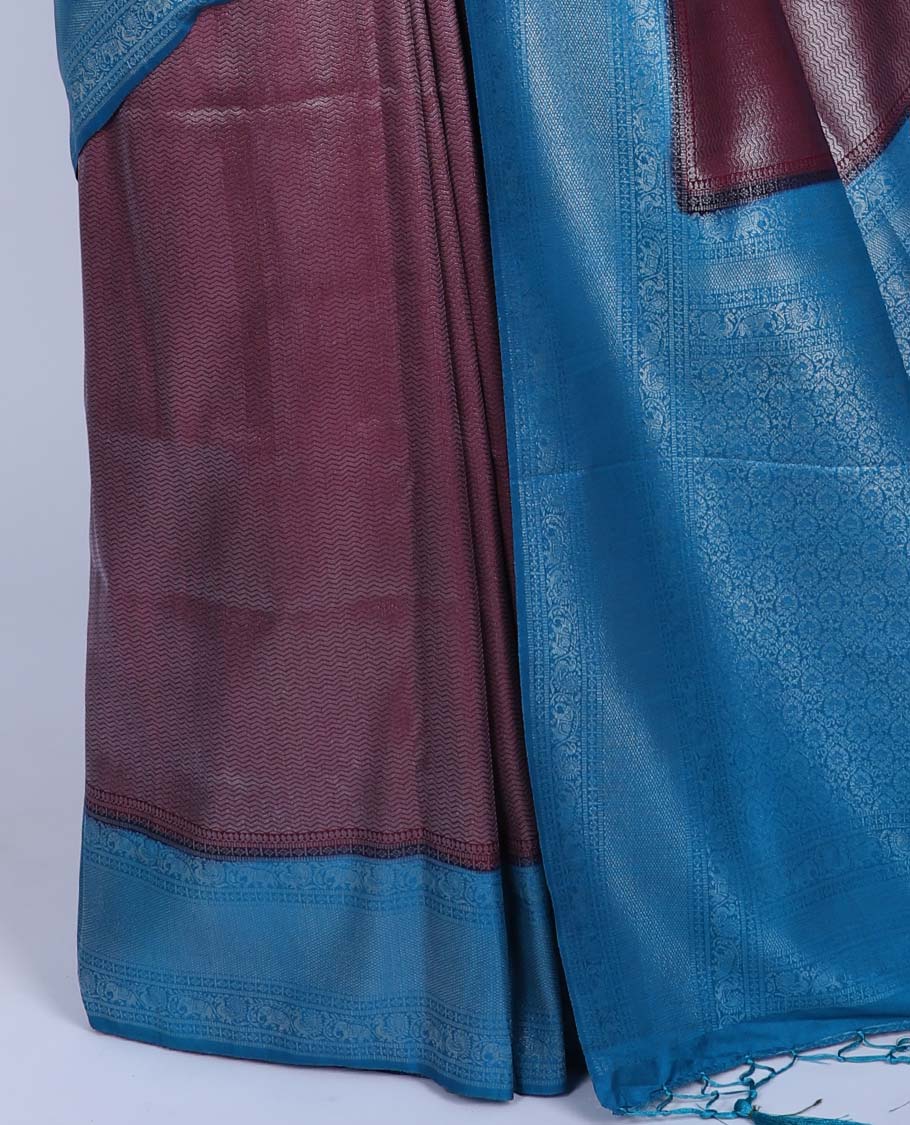 Maroon jacquard fancy softy silk saree, contrast traditional design border & pallu of intricate designs