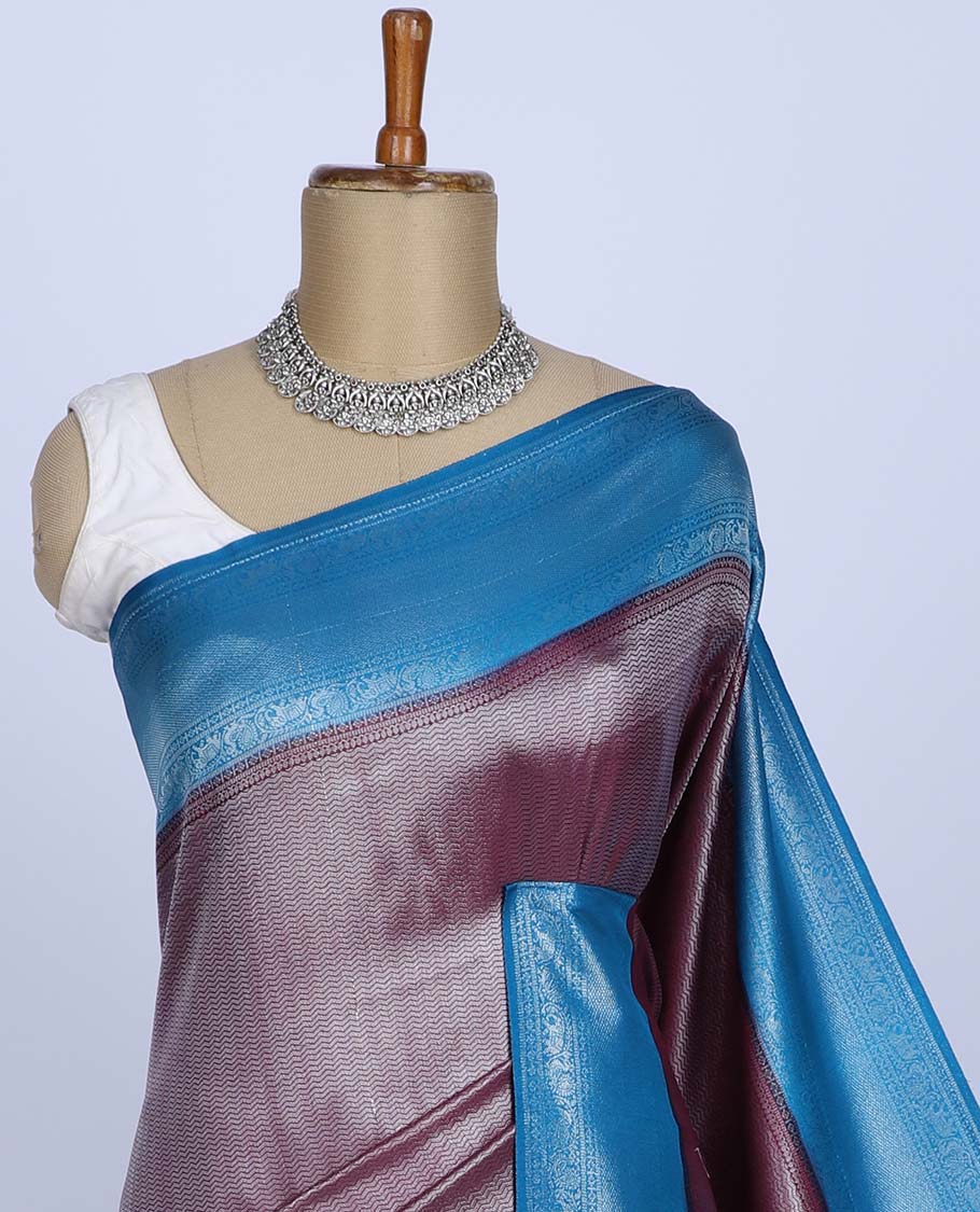 Maroon jacquard fancy softy silk saree, contrast traditional design border & pallu of intricate designs