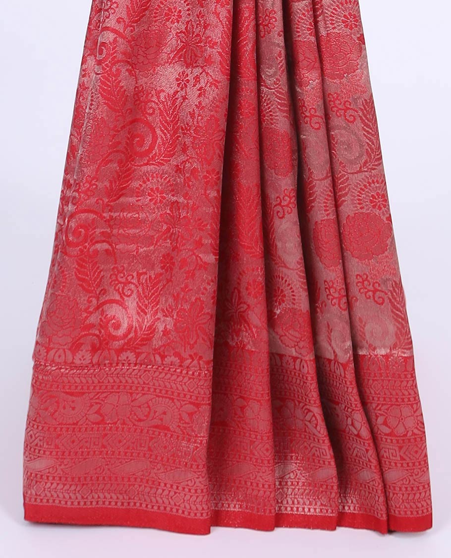 Red jacquard fancy softy saree, traditional design border & intricate pallu