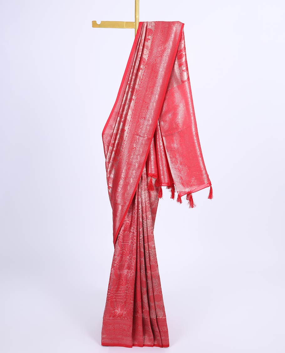 Red jacquard fancy softy saree, traditional design border & intricate pallu