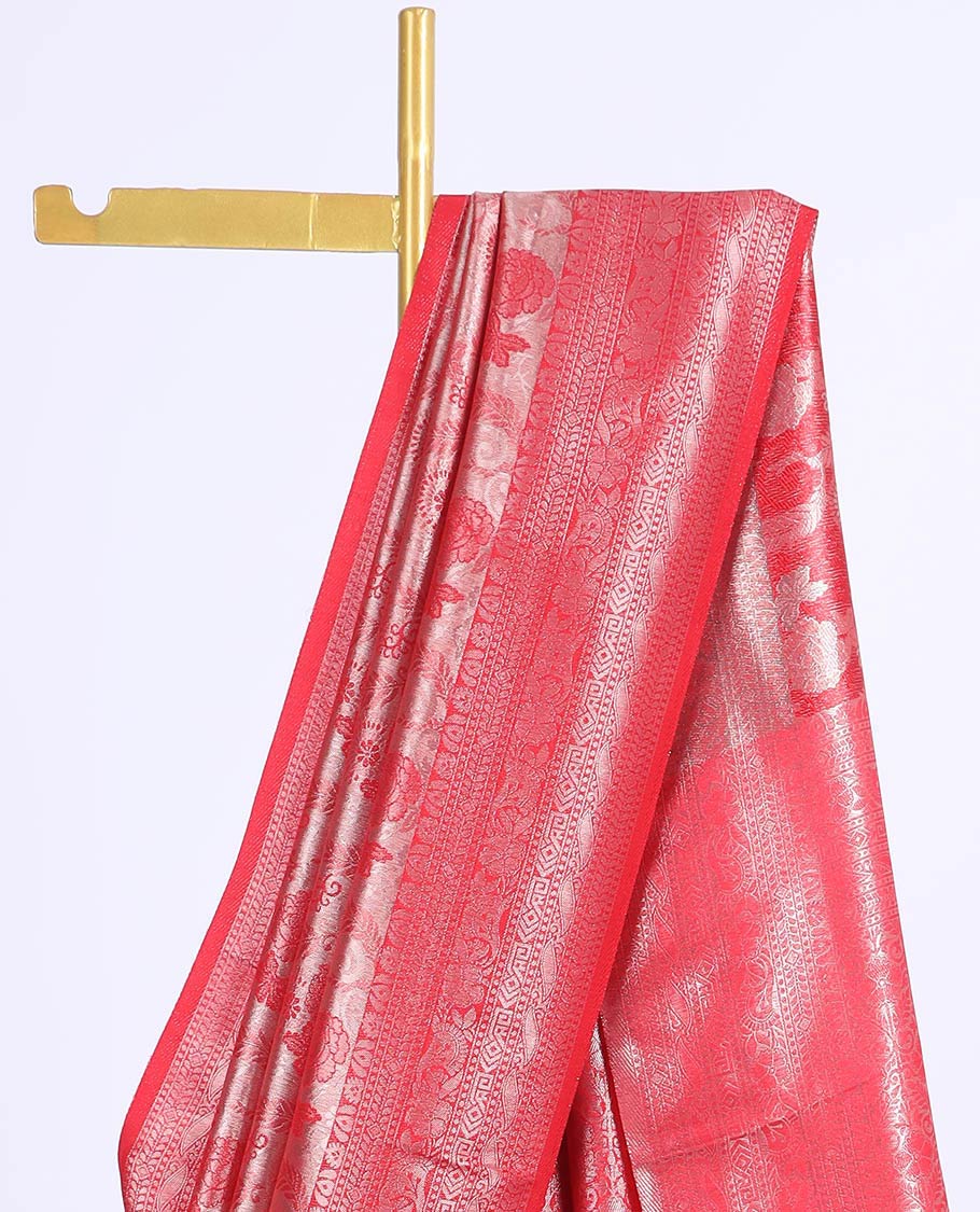 Red jacquard fancy softy saree, traditional design border & intricate pallu