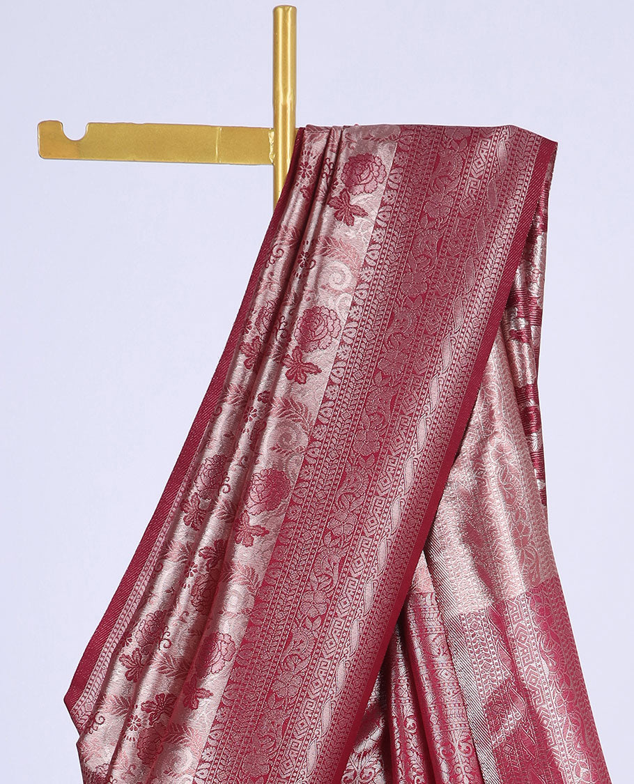 Maroon jacquard design softy saree, traditional design zari border & pallu of intricate designs