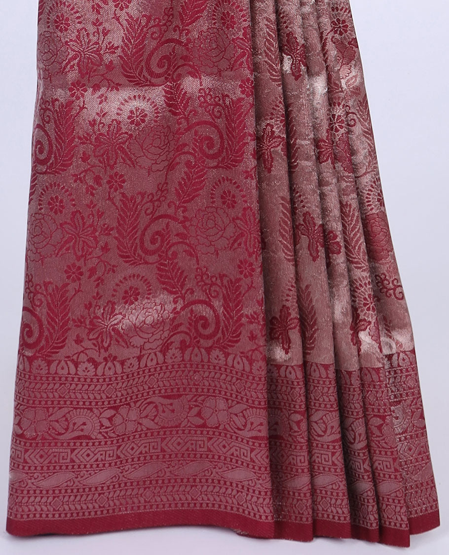 Maroon jacquard design softy saree, traditional design zari border & pallu of intricate designs