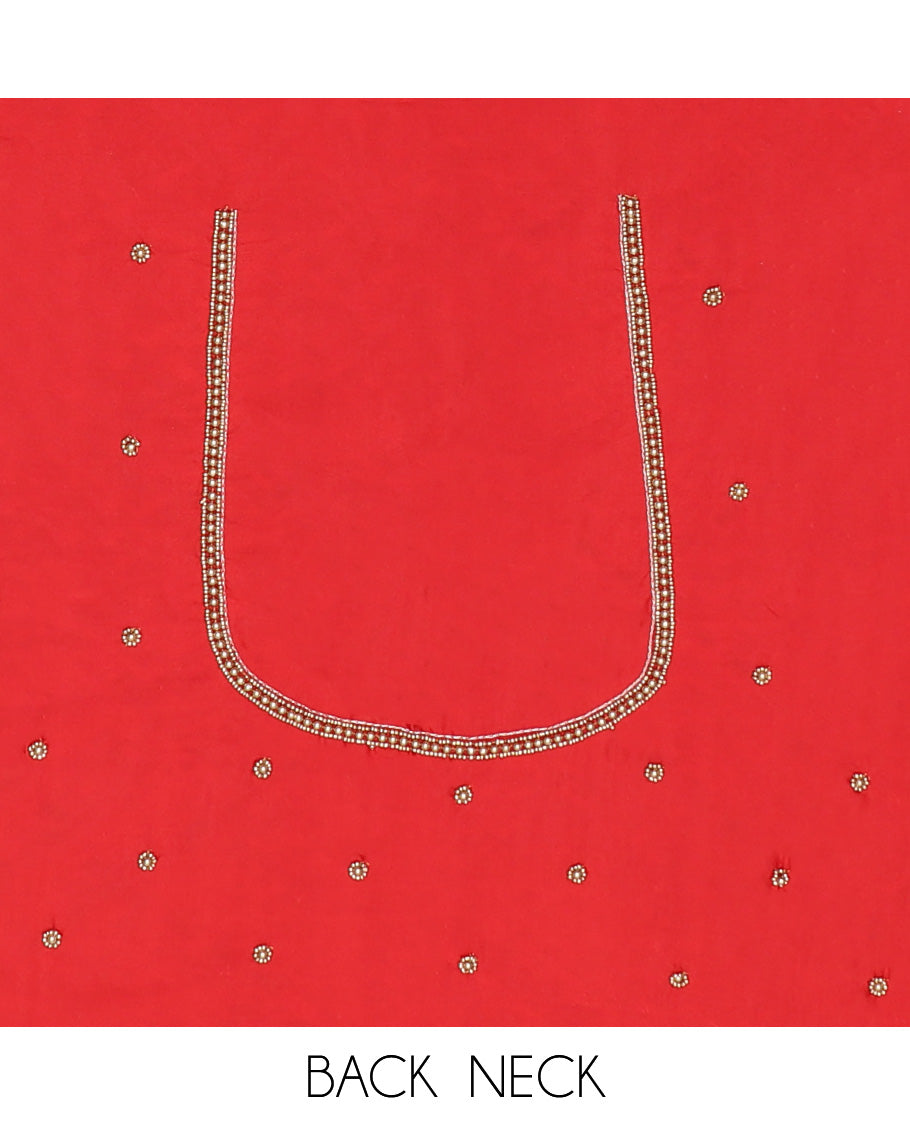 Red intricately aari embroidered raw-silk blouse material