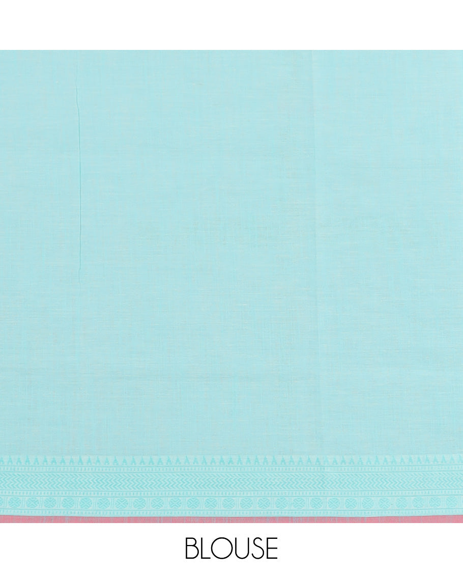 Blue human motifs printed kuppadam cotton saree, traditional design border & pallu of human motifs print