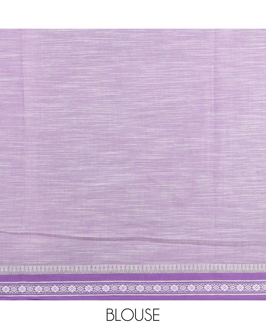 Grey human figurines printed kuppadam cotton saree, contrast traditional design border & pallu of stripes