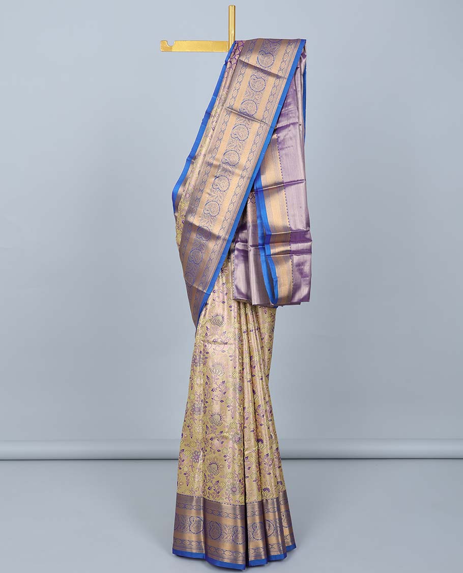 Yellow jacquard budget silk saree, contrast traditional design zari border & pallu of intricate designs