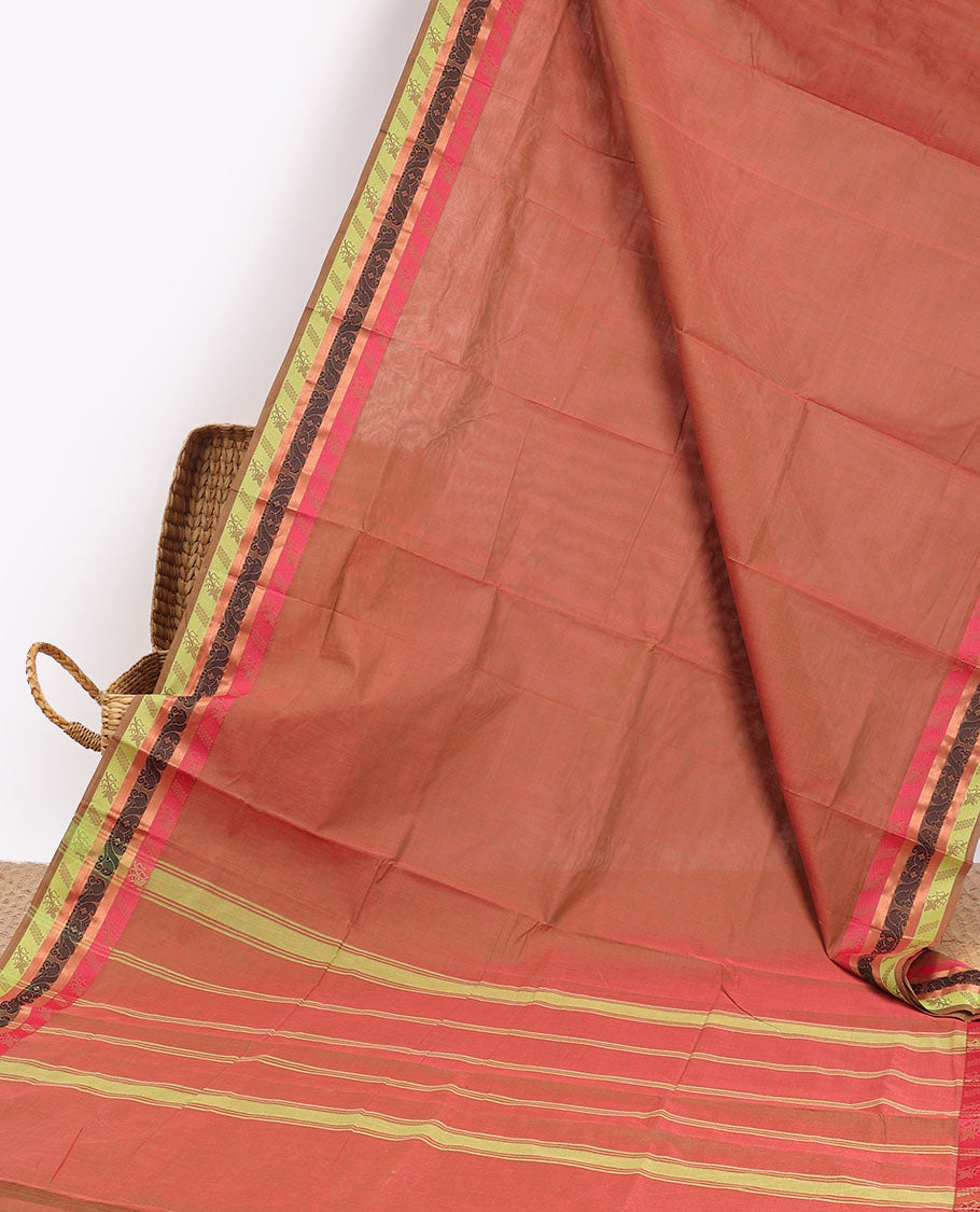 chettinad cotton saree - light tangerine & pink border
