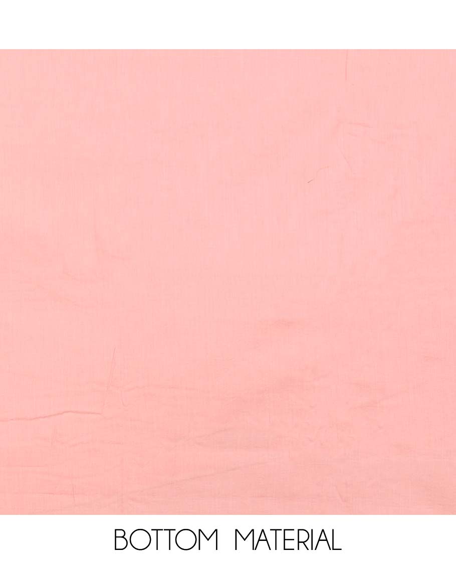 Pink material chudidhar set, abstract print & embroidery top, plain bottom & embroidered dupatta