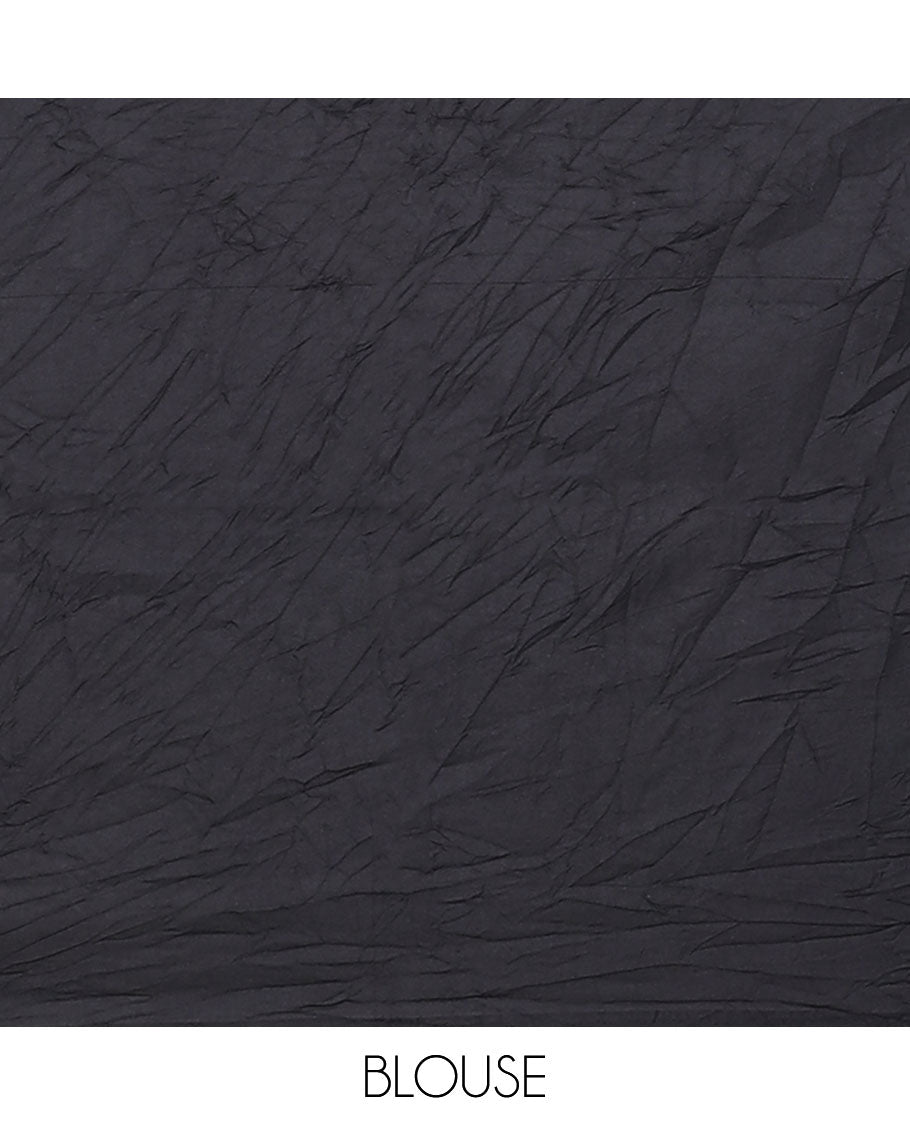 Black flower butta enclosed diamond patterns printed semi-banaras printed saree, self-border & pallu of floral print