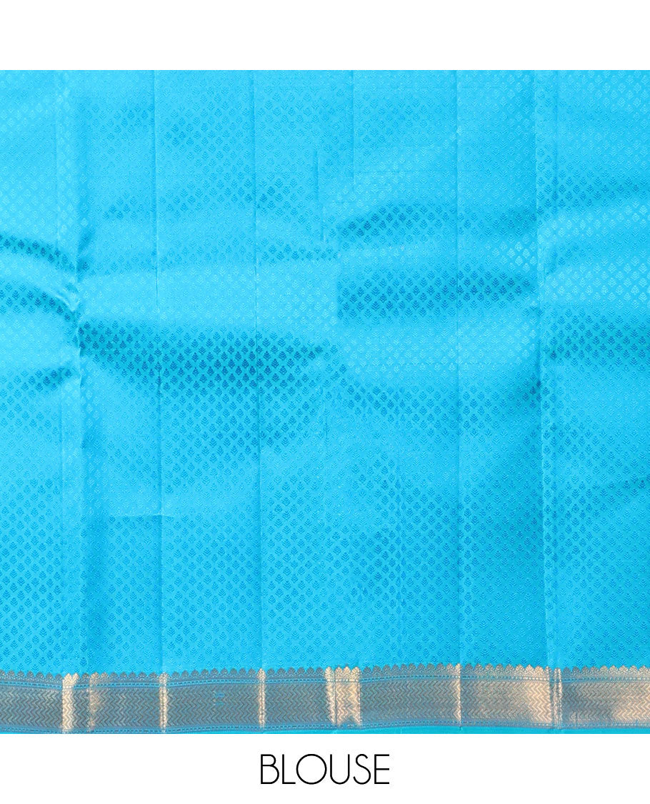 Violet embossed & zari butta silksaree,contrast border of thilakam mokku,muthu & vanki design & pallu of poun