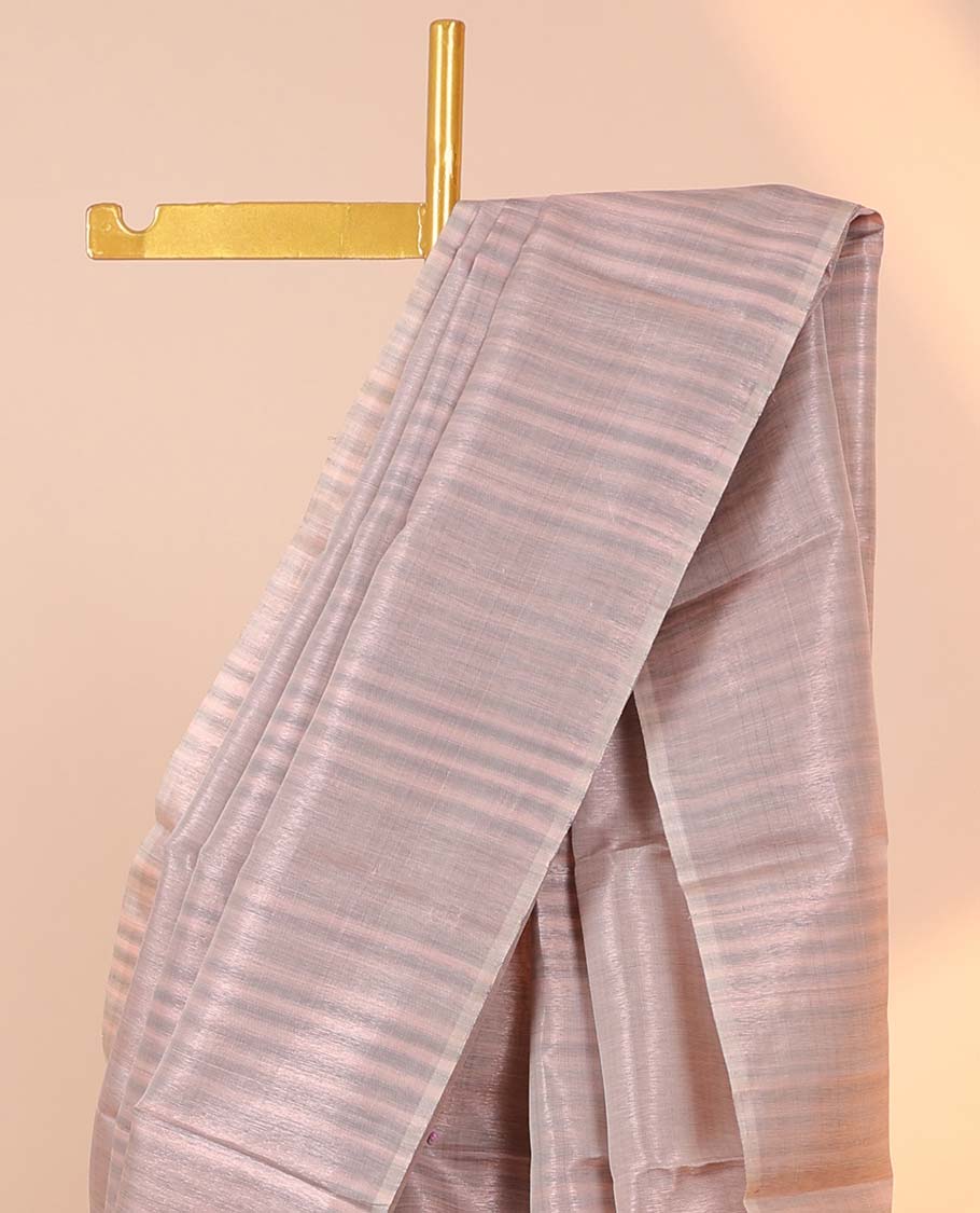 Borderless pastel pink sparely striped woven Kanchipuram designer silk saree