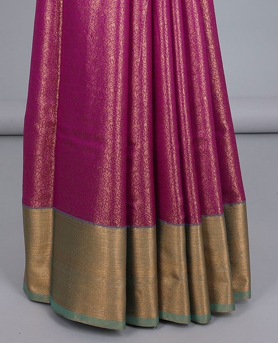 Pink floral jacquard budget silk saree, contrast traditional design border & pallu of intricate designs