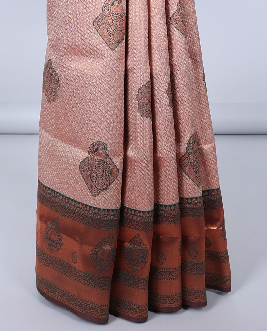 Gold jacquard butter silk saree, contrast zari design border & pallu of intricate zari designs