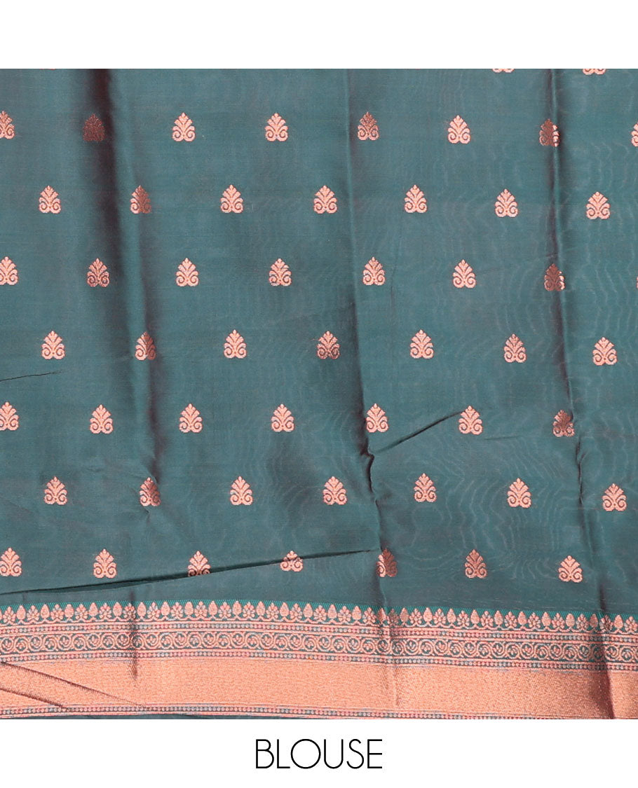 Gold jacquard butter silk saree, contrast zari design border & pallu of intricate zari designs