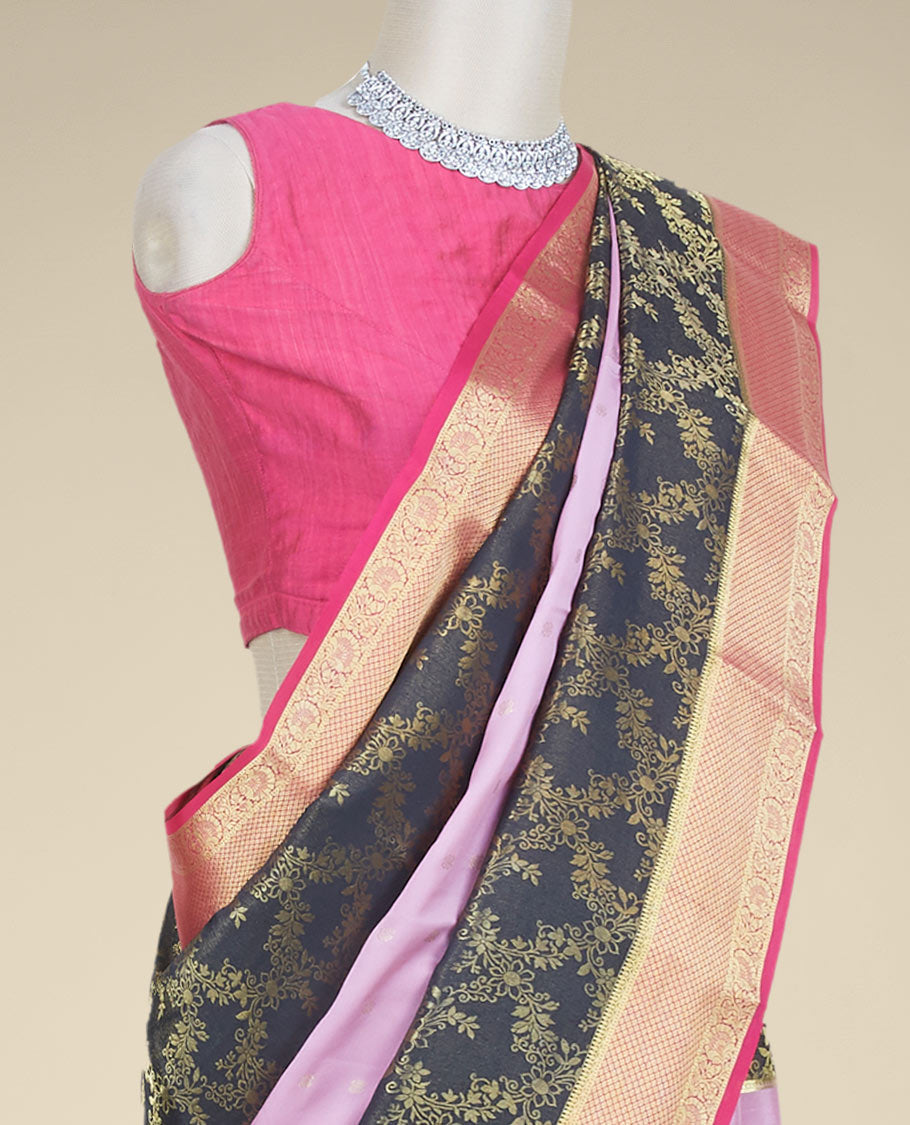 Black jaal design & zari buttas mysore silksaree, contrast traditional design zari border & pallu of intricate designs