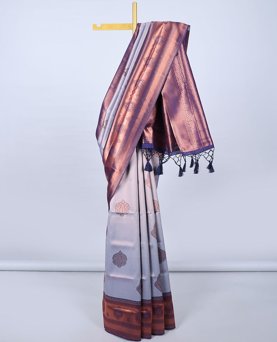 Blue jacquard butter silk saree, contrast zari design border & pallu of intricate zari designs