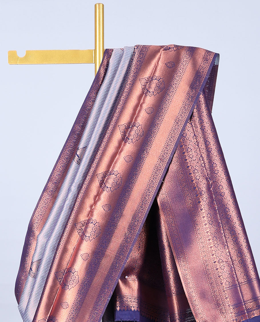 Blue jacquard butter silk saree, contrast zari design border & pallu of intricate zari designs