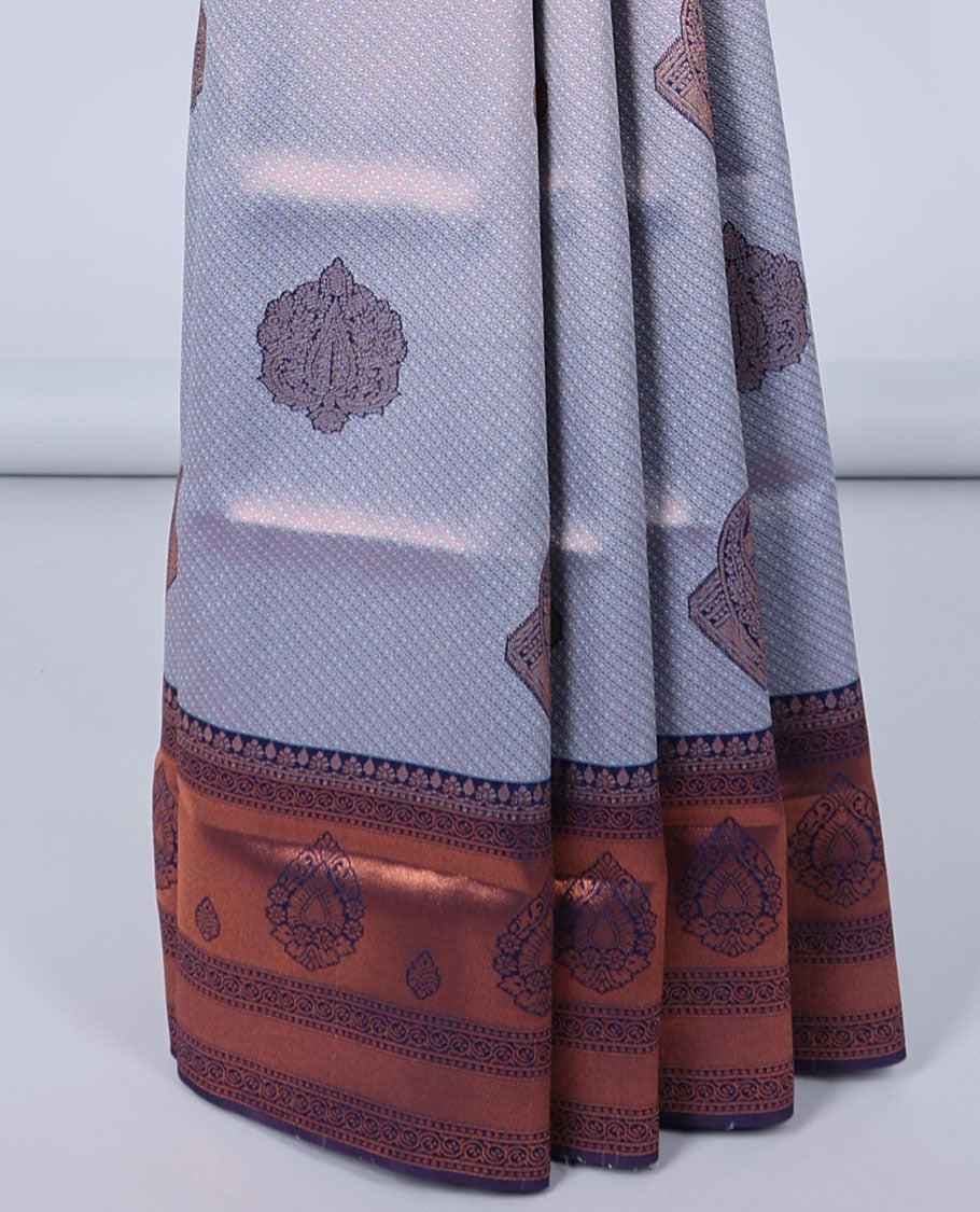 Blue jacquard butter silk saree, contrast zari design border & pallu of intricate zari designs