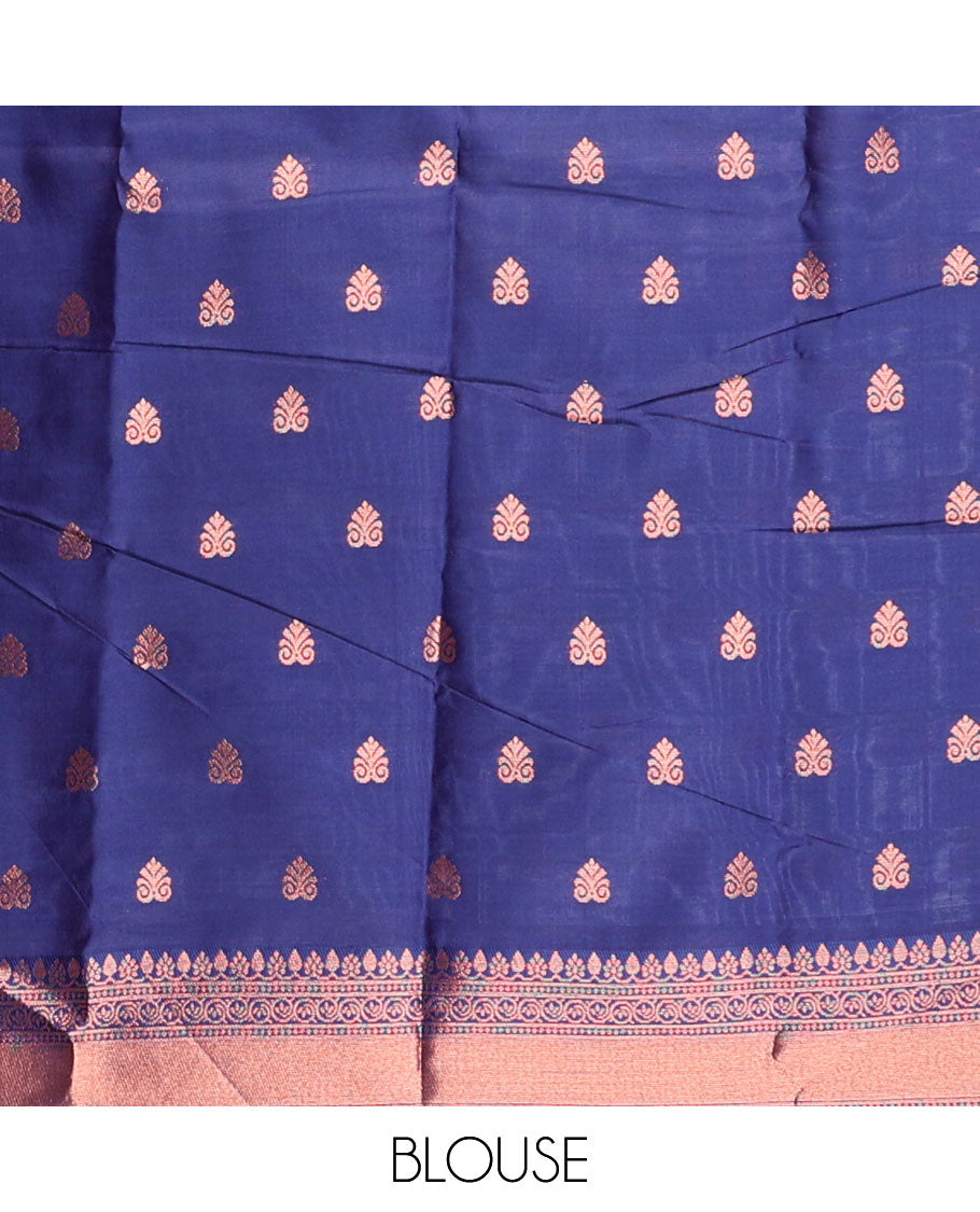 Blue jacquard butter silk saree, contrast zari design border & pallu of intricate zari designs