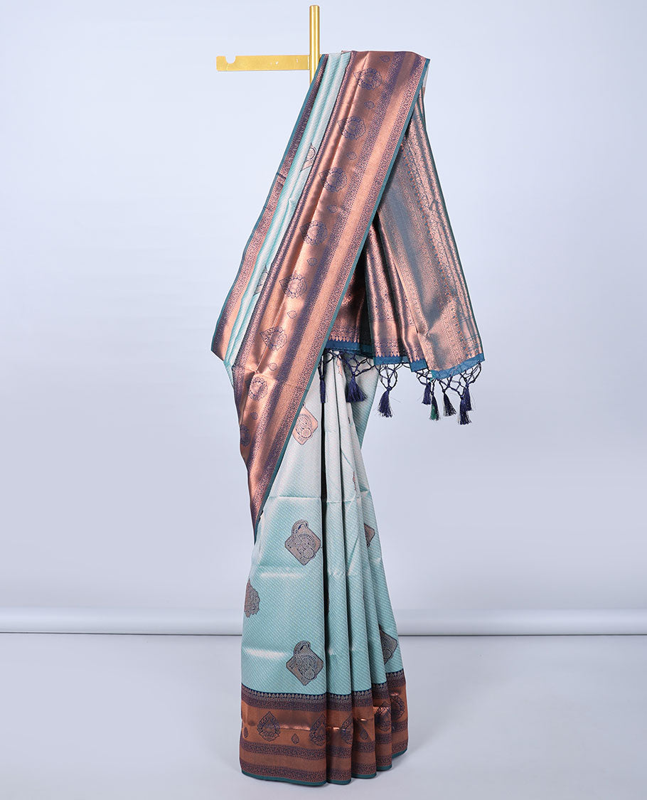Blue jacquard butter silk saree, contrast zari design border & pallu of intricate zari designs