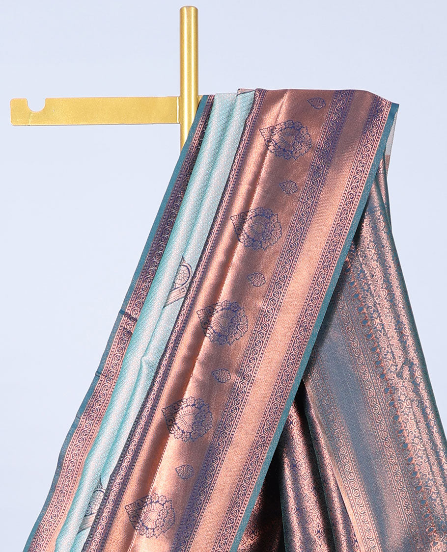 Blue jacquard butter silk saree, contrast zari design border & pallu of intricate zari designs