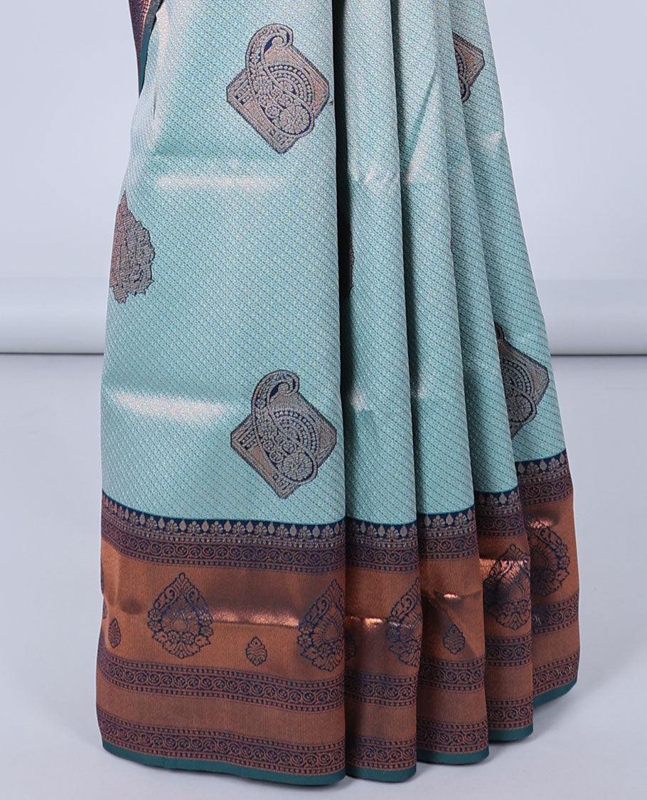 Blue jacquard butter silk saree, contrast zari design border & pallu of intricate zari designs