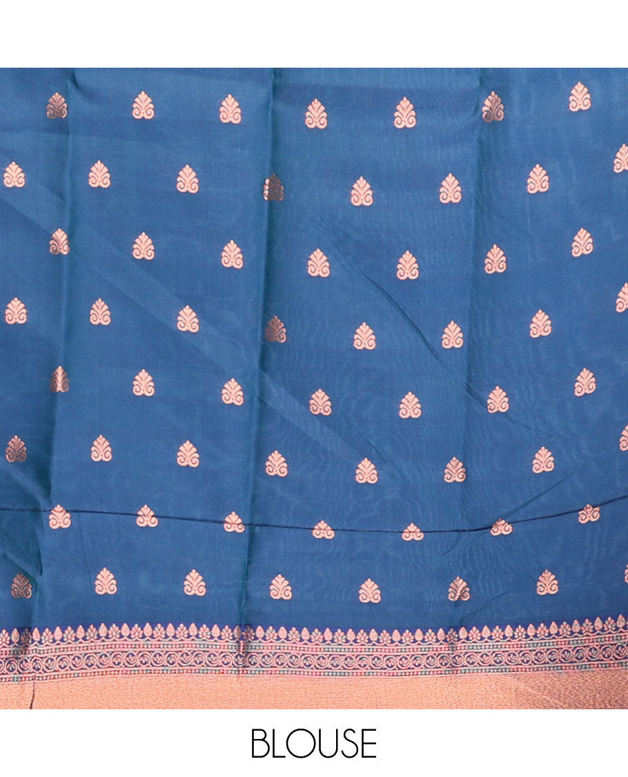 Blue jacquard butter silk saree, contrast zari design border & pallu of intricate zari designs