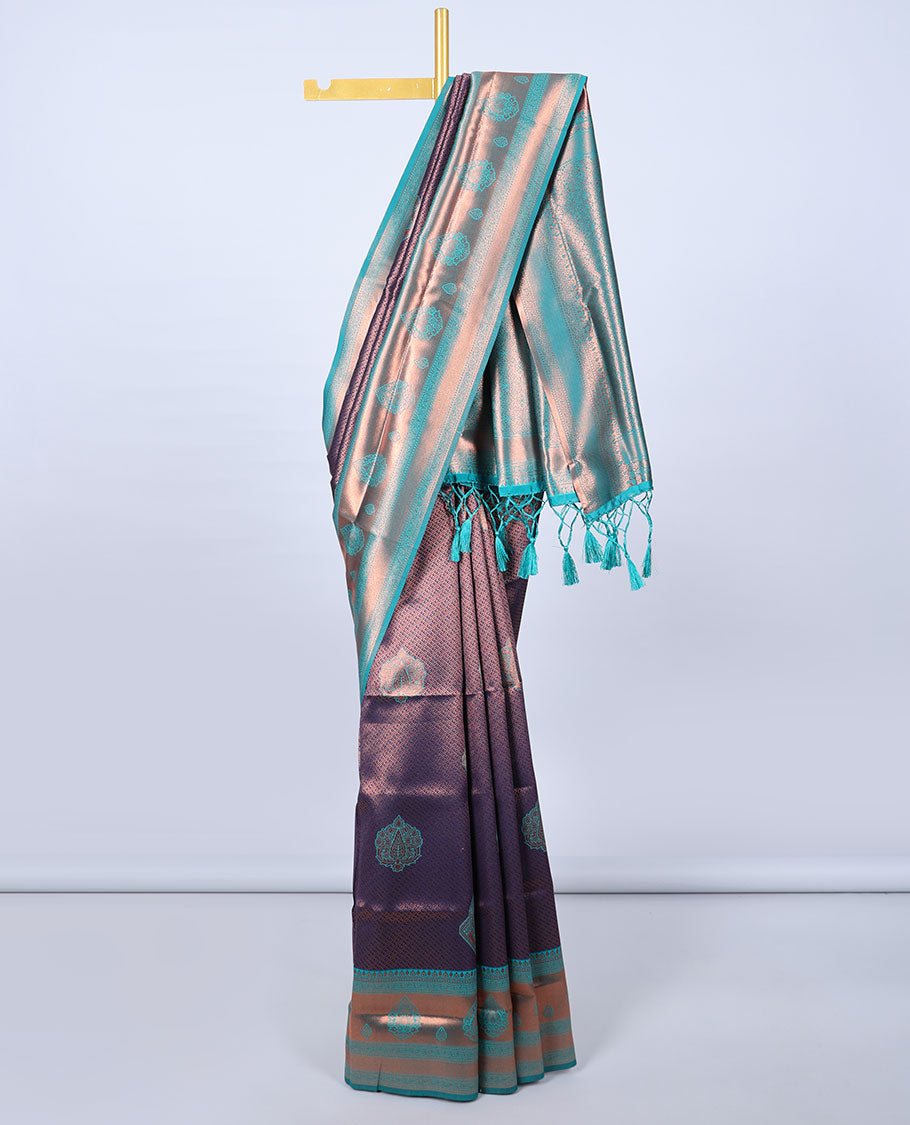 Blue jacquard butter silk saree, contrast zari design border & pallu of intricate zari designs
