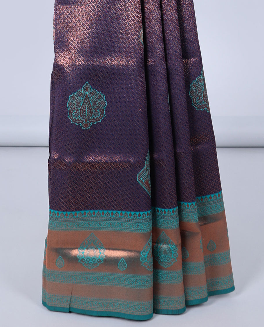 Blue jacquard butter silk saree, contrast zari design border & pallu of intricate zari designs