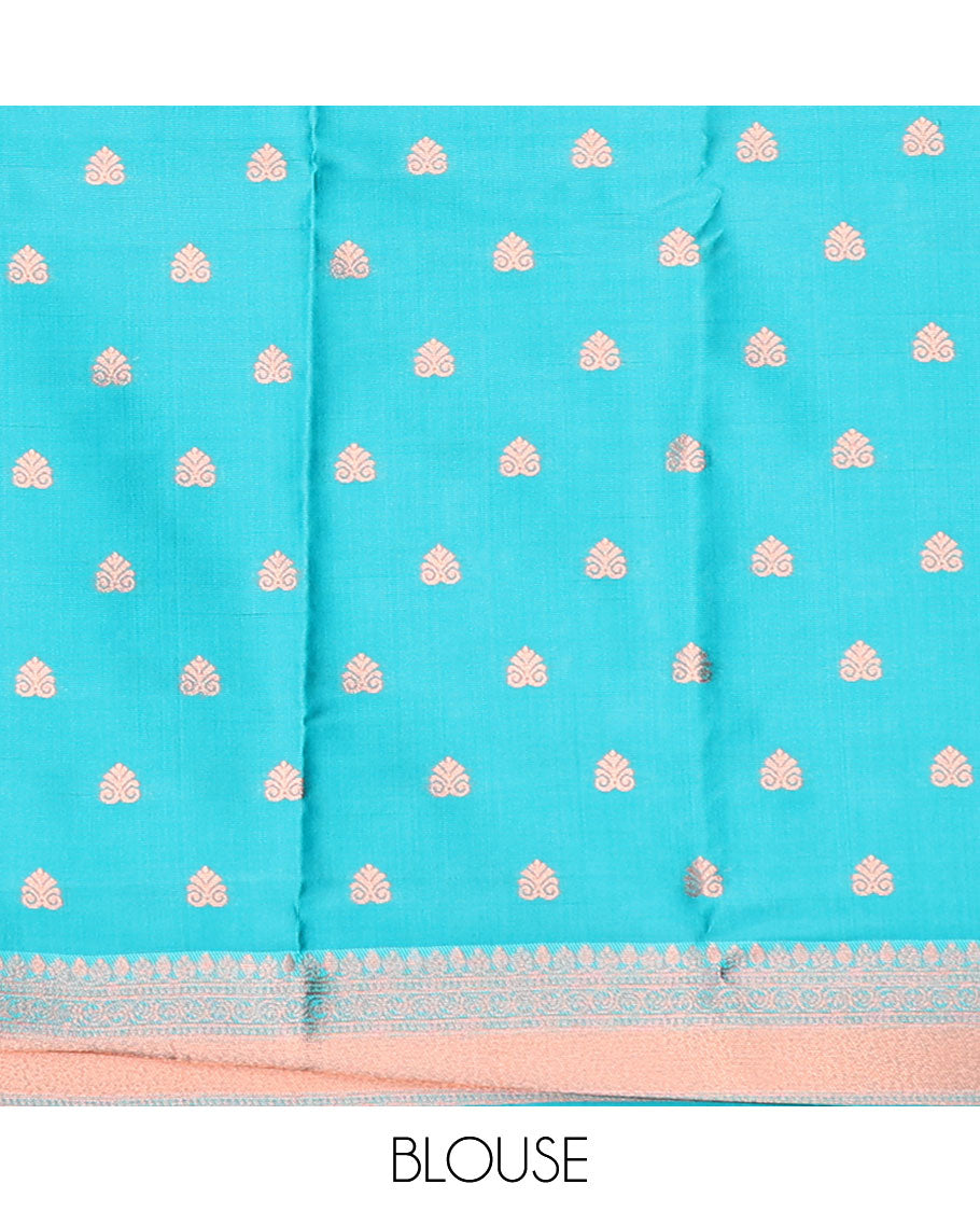 Blue jacquard butter silk saree, contrast zari design border & pallu of intricate zari designs