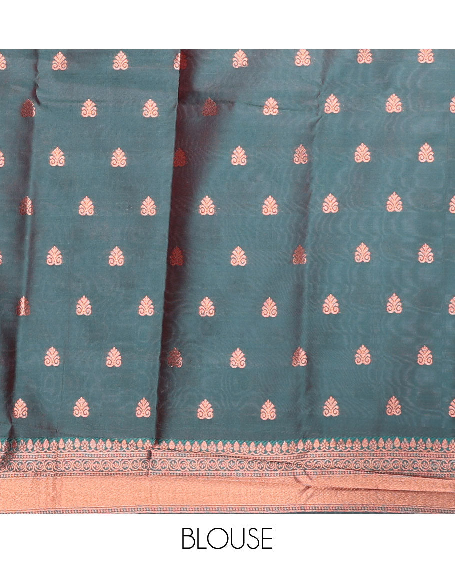 Orange jacquard butter silk saree, contrast zari design border & pallu of intricate zari designs
