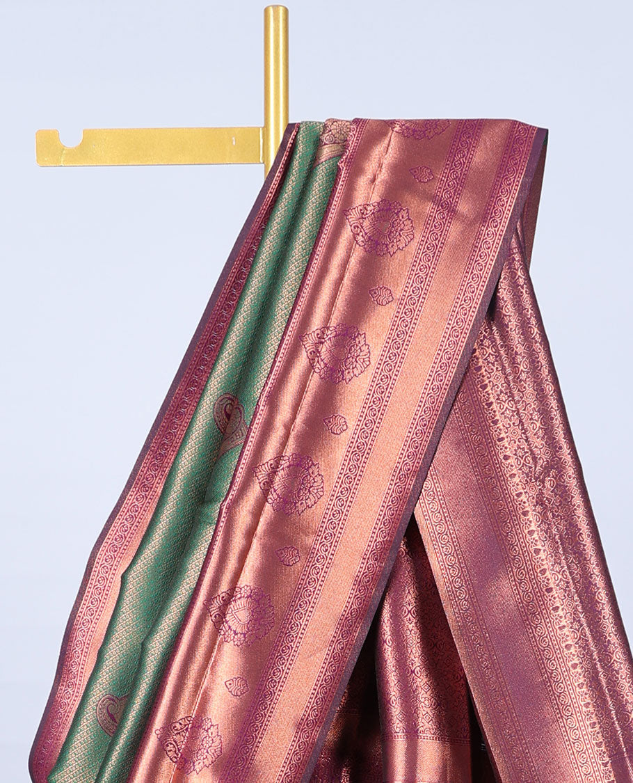 Green jacquard butter silk saree, contrast zari design border & pallu of intricate zari designs