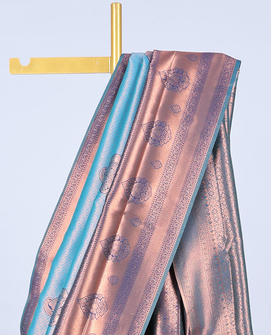 Blue jacquard butter silk saree, contrast zari design border & pallu of intricate zari designs