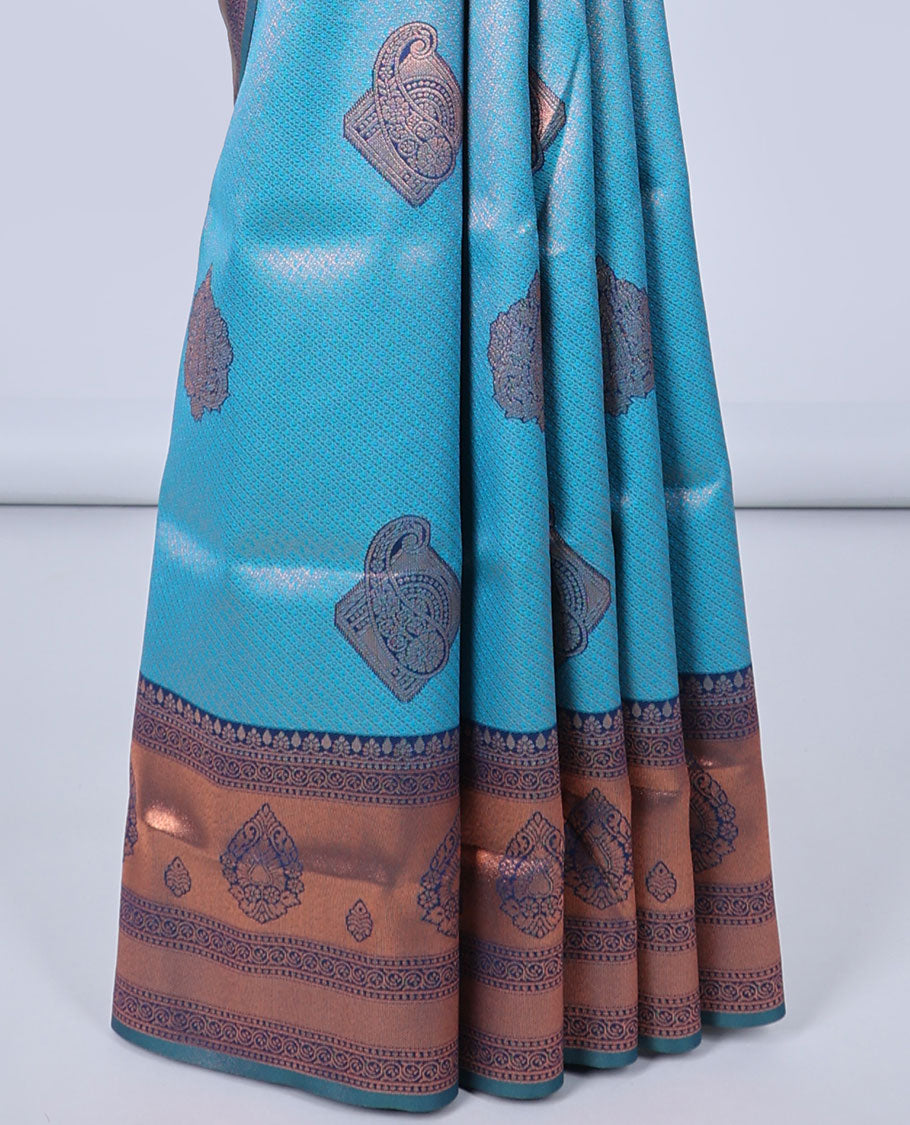 Blue jacquard butter silk saree, contrast zari design border & pallu of intricate zari designs