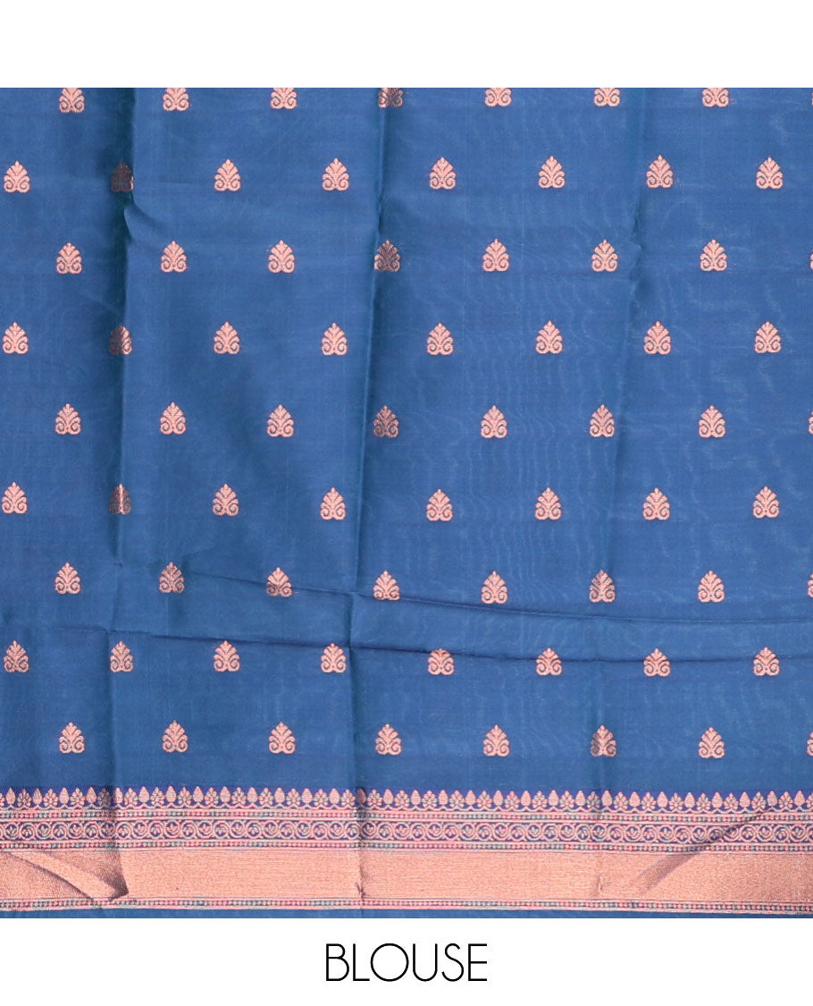 Blue jacquard butter silk saree, contrast zari design border & pallu of intricate zari designs