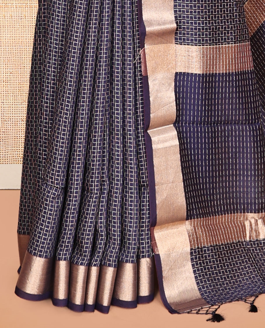 Navy Blue Assam Silk Saree