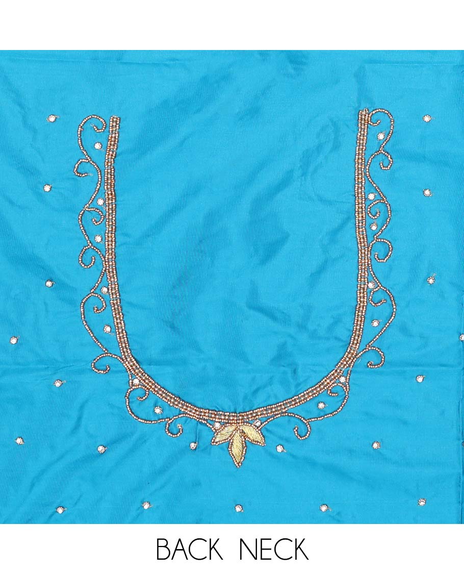 Sky blue floral aari embroidered material blouse